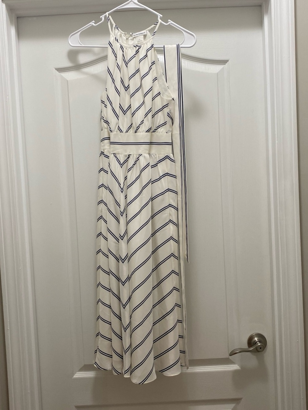 Club Monaco White and Navy Striped Halter Midi Dress - Picture 5 of 16